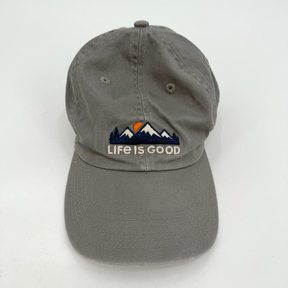 LIFE IS GOOD Hat Baseball Cap Gray Outdoors Mountains Cotton Adult Size -stain